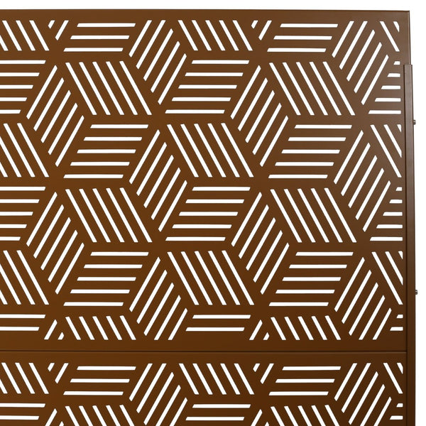 English Elm Outdoor Geometric Metal Privacy Screen Freestanding Sculptural Lattice Panel for Patio Brown W465P193272