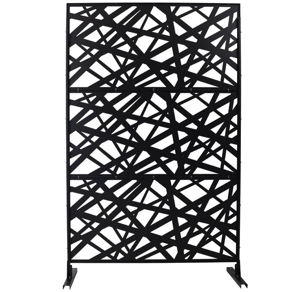English Elm Outdoor Freestanding Metal Privacy Screen Geometric Panel for Patio Deck or Garden Black W465P193273