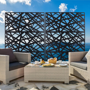 English Elm Outdoor Freestanding Metal Privacy Screen Geometric Panel for Patio Deck or Garden Black W465P193273