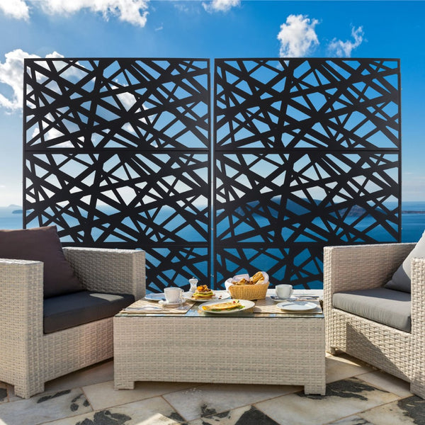 English Elm Outdoor Freestanding Metal Privacy Screen Geometric Panel for Patio Deck or Garden Black W465P193273