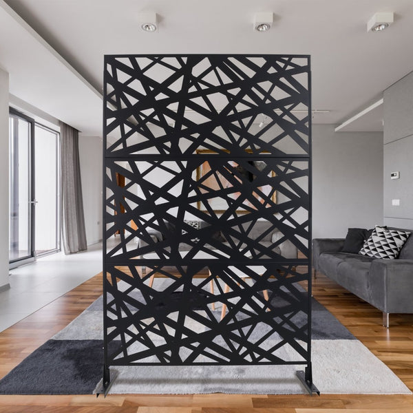 English Elm Outdoor Freestanding Metal Privacy Screen Geometric Panel for Patio Deck or Garden Black W465P193273