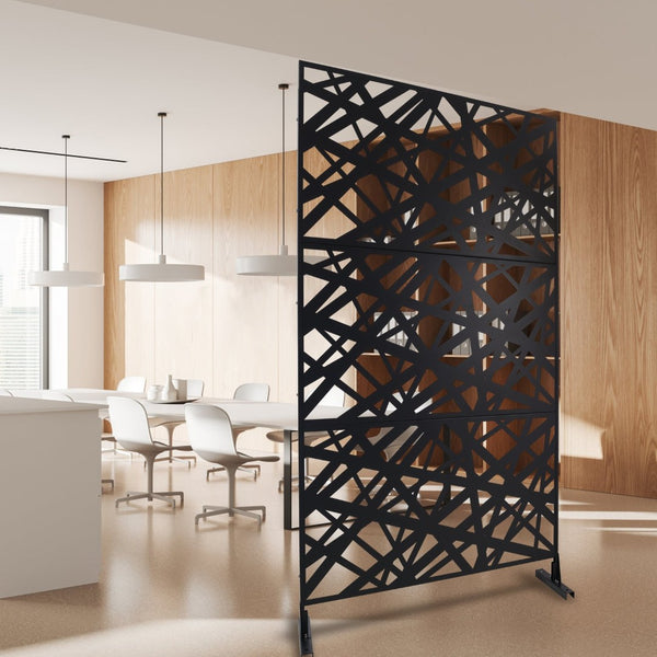 English Elm Outdoor Freestanding Metal Privacy Screen Geometric Panel for Patio Deck or Garden Black W465P193273