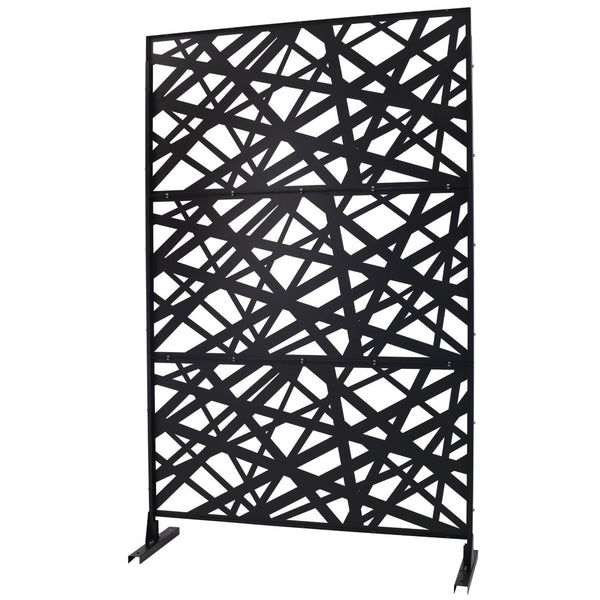 English Elm Outdoor Freestanding Metal Privacy Screen Geometric Panel for Patio Deck or Garden Black W465P193273