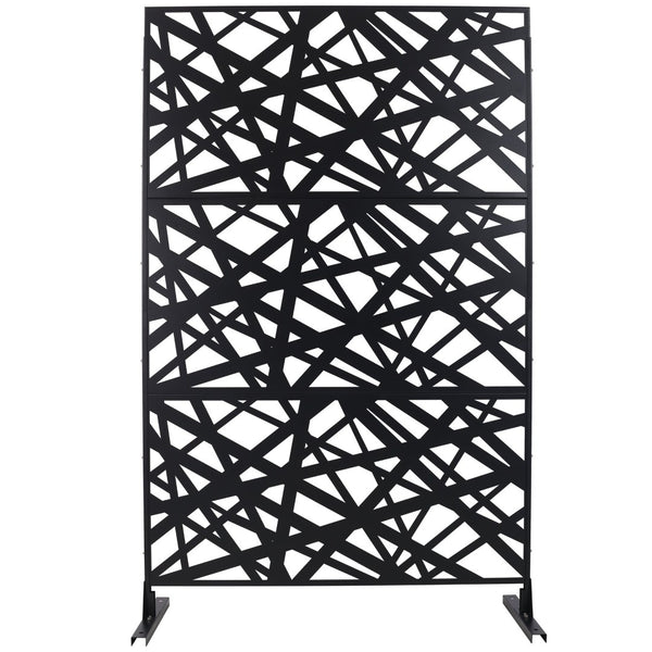 English Elm Outdoor Freestanding Metal Privacy Screen Geometric Panel for Patio Deck or Garden Black W465P193273