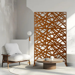 English Elm Outdoor Freestanding Metal Privacy Screen Geometric Panel for Patio Deck or Garden Brown W465P193275