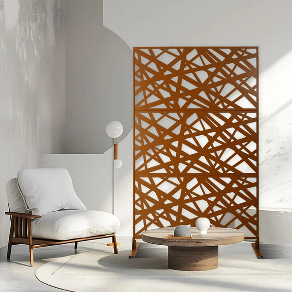 English Elm Outdoor Freestanding Metal Privacy Screen Geometric Panel for Patio Deck or Garden Brown W465P193275