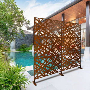English Elm Outdoor Freestanding Metal Privacy Screen Geometric Panel for Patio Deck or Garden Brown W465P193275