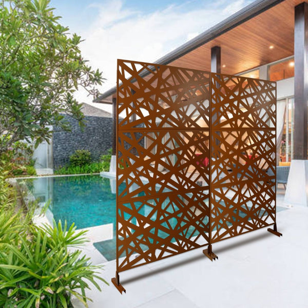 English Elm Outdoor Freestanding Metal Privacy Screen Geometric Panel for Patio Deck or Garden Brown W465P193275