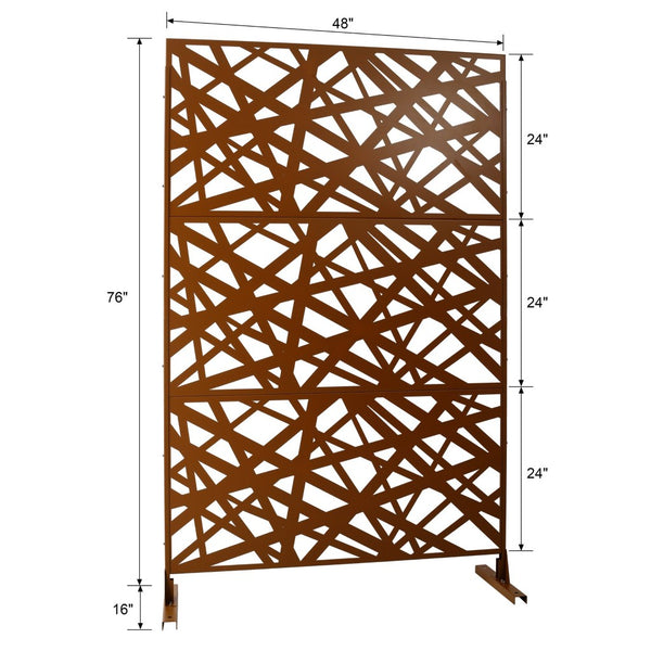 English Elm Outdoor Freestanding Metal Privacy Screen Geometric Panel for Patio Deck or Garden Brown W465P193275