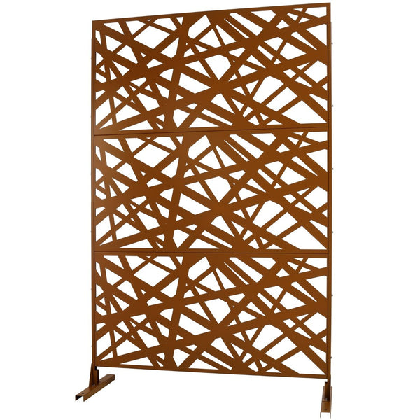 English Elm Outdoor Freestanding Metal Privacy Screen Geometric Panel for Patio Deck or Garden Brown W465P193275