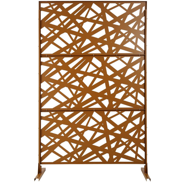 English Elm Outdoor Freestanding Metal Privacy Screen Geometric Panel for Patio Deck or Garden Brown W465P193275