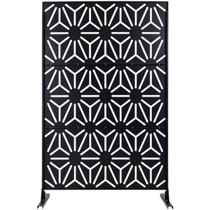 English Elm Outdoor Geometric Metal Privacy Screen Freestanding Sculptural Lattice Panel for Patio Black W465P193277