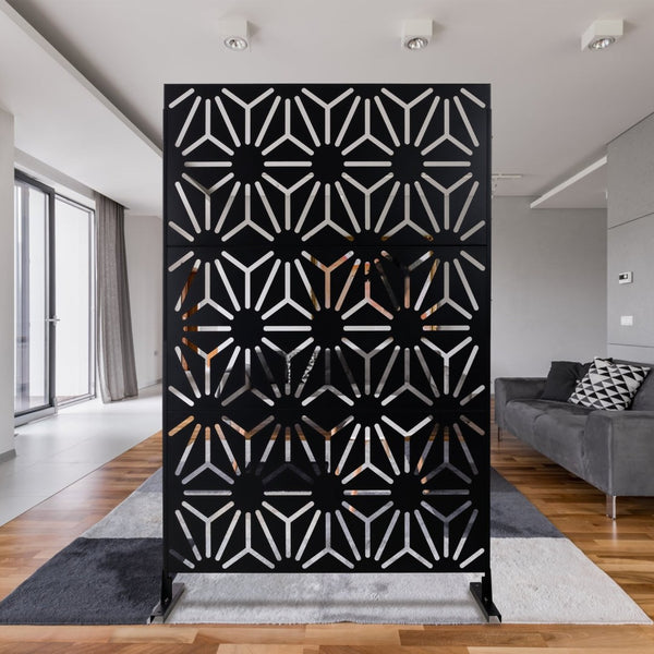English Elm Outdoor Geometric Metal Privacy Screen Freestanding Sculptural Lattice Panel for Patio Black W465P193277