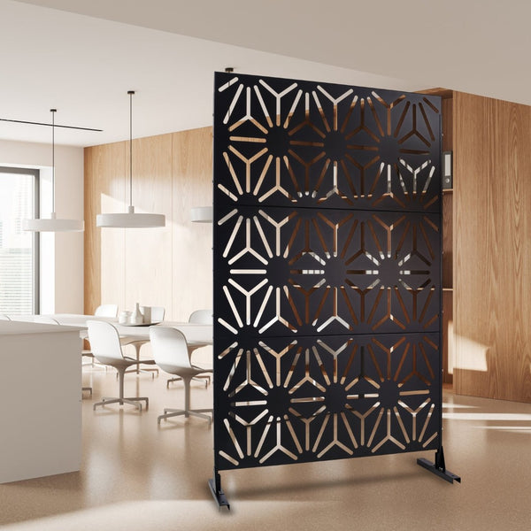 English Elm Outdoor Geometric Metal Privacy Screen Freestanding Sculptural Lattice Panel for Patio Black W465P193277