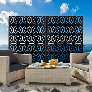 English Elm Outdoor Geometric Metal Privacy Screen Freestanding Sculptural Lattice Panel for Patio Black W465P193277