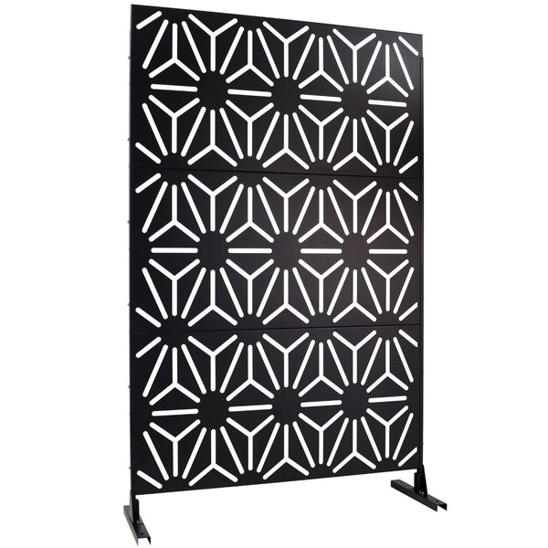 English Elm Outdoor Geometric Metal Privacy Screen Freestanding Sculptural Lattice Panel for Patio Black W465P193277