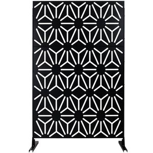 English Elm Outdoor Geometric Metal Privacy Screen Freestanding Sculptural Lattice Panel for Patio Black W465P193277