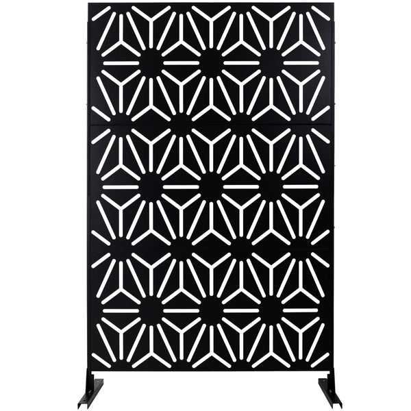 English Elm Outdoor Geometric Metal Privacy Screen Freestanding Sculptural Lattice Panel for Patio Black W465P193277