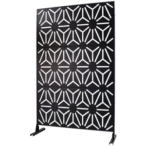 English Elm Outdoor Geometric Metal Privacy Screen Freestanding Sculptural Lattice Panel for Patio Black W465P193277
