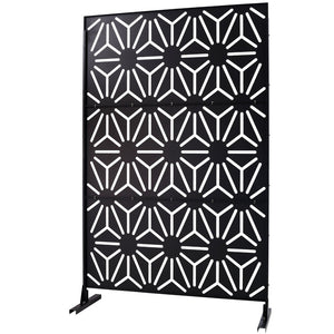 English Elm Outdoor Geometric Metal Privacy Screen Freestanding Sculptural Lattice Panel for Patio Black W465P193277