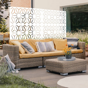 English Elm Outdoor Geometric Metal Privacy Screen Freestanding Sculptural Lattice Panel for Patio White W465P193278