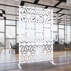 English Elm Outdoor Geometric Metal Privacy Screen Freestanding Sculptural Lattice Panel for Patio White W465P193278