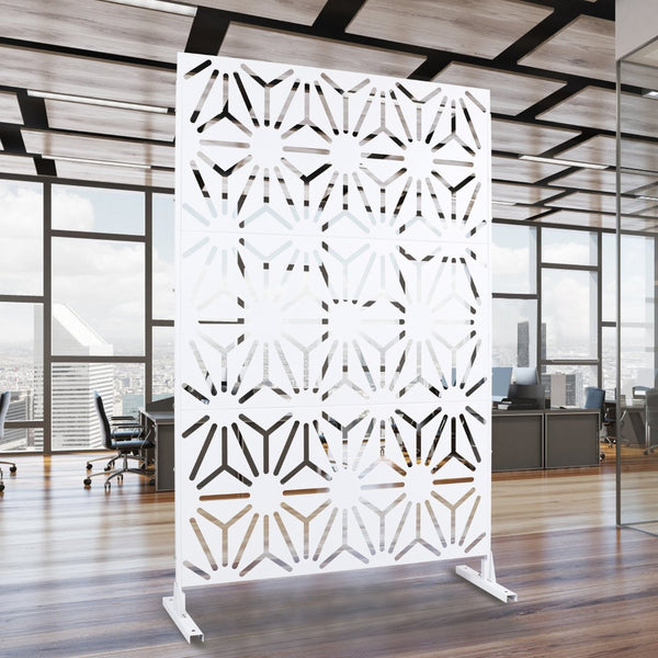 English Elm Outdoor Geometric Metal Privacy Screen Freestanding Sculptural Lattice Panel for Patio White W465P193278