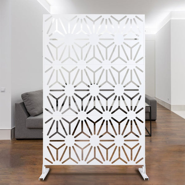 English Elm Outdoor Geometric Metal Privacy Screen Freestanding Sculptural Lattice Panel for Patio White W465P193278