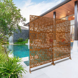 English Elm Outdoor Freestanding Metal Privacy Screen Lattice Panel for Deck Balcony Patio Brown W465P193283