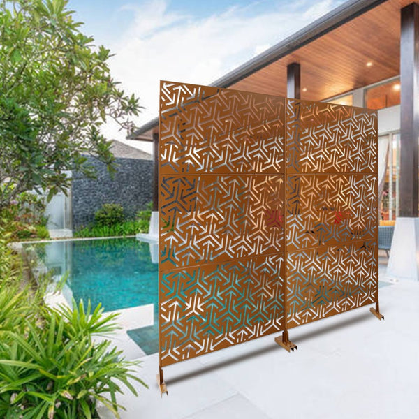 English Elm Outdoor Freestanding Metal Privacy Screen Lattice Panel for Deck Balcony Patio Brown W465P193283