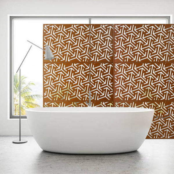 English Elm Outdoor Freestanding Metal Privacy Screen Lattice Panel for Deck Balcony Patio Brown W465P193283