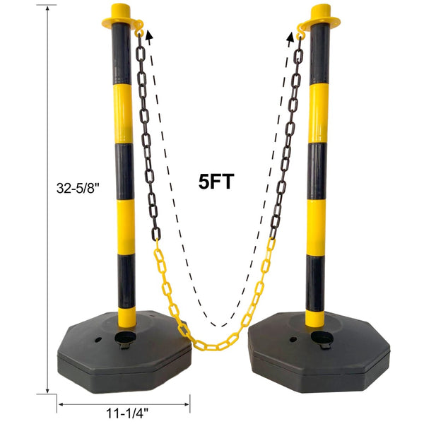 English Elm 12 Pack Delineator Posts Fillable Base Crowd Control Safety Barrier with 5ft Chain Yellow+Black W465P194162