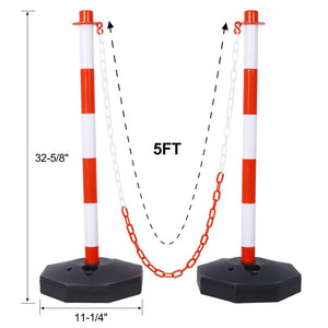English Elm 12 Pack Delineator Posts Fillable Base Crowd Control Safety Barrier with 5ft Chain White+Red W465P194164