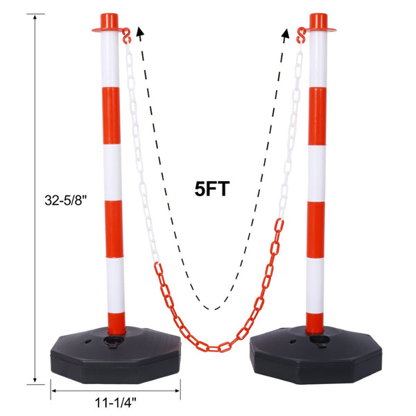 English Elm 12 Pack Delineator Posts Fillable Base Crowd Control Safety Barrier with 5ft Chain White+Red W465P194164