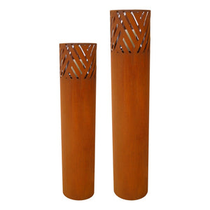 English Elm Lantern Column Set of 2 Oriental Cut-out Metal Pillar Candle Holders for Garden Entryway Rust W465P194209