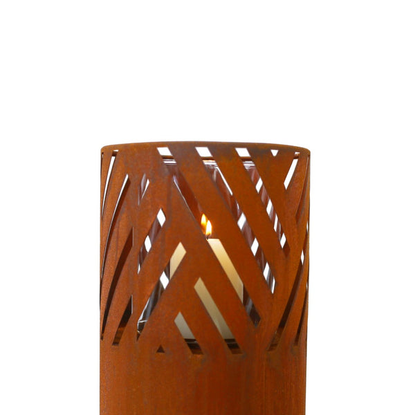 English Elm Lantern Column Set of 2 Oriental Cut-out Metal Pillar Candle Holders for Garden Entryway Rust W465P194209