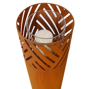 English Elm Lantern Column Set of 2 Oriental Cut-out Metal Pillar Candle Holders for Garden Entryway Rust W465P194209