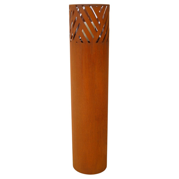 English Elm Lantern Column Set of 2 Oriental Cut-out Metal Pillar Candle Holders for Garden Entryway Rust W465P194209