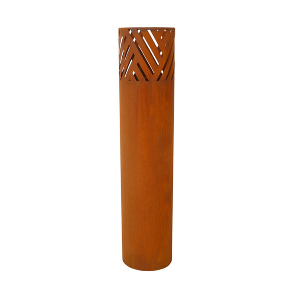 English Elm Lantern Column Set of 2 Oriental Cut-out Metal Pillar Candle Holders for Garden Entryway Rust W465P194209