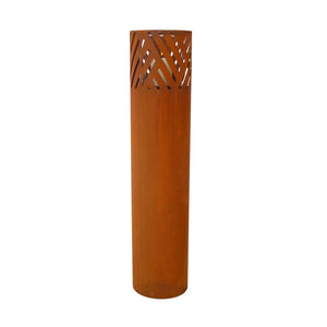English Elm Lantern Column Set of 2 Oriental Cut-out Metal Pillar Candle Holders for Garden Entryway Rust W465P194209