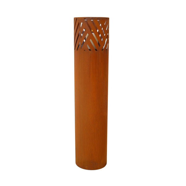 English Elm Lantern Column Set of 2 Oriental Cut-out Metal Pillar Candle Holders for Garden Entryway Rust W465P194209