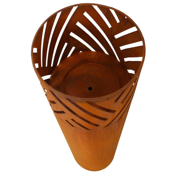 English Elm Lantern Column Set of 2 Oriental Cut-out Metal Pillar Candle Holders for Garden Entryway Rust W465P194209