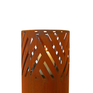 English Elm Lantern Column Set of 2 Oriental Cut-out Metal Pillar Candle Holders for Garden Entryway Rust W465P194209