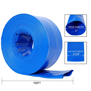 English Elm 3"x100ft Pool Backwash Hose Heavy Duty Pvc Lay Flat Discharge with 2 Clamps W465P203278