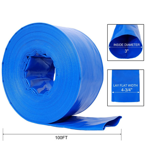 English Elm 3"x100ft Pool Backwash Hose Heavy Duty Pvc Lay Flat Discharge with 2 Clamps W465P203278