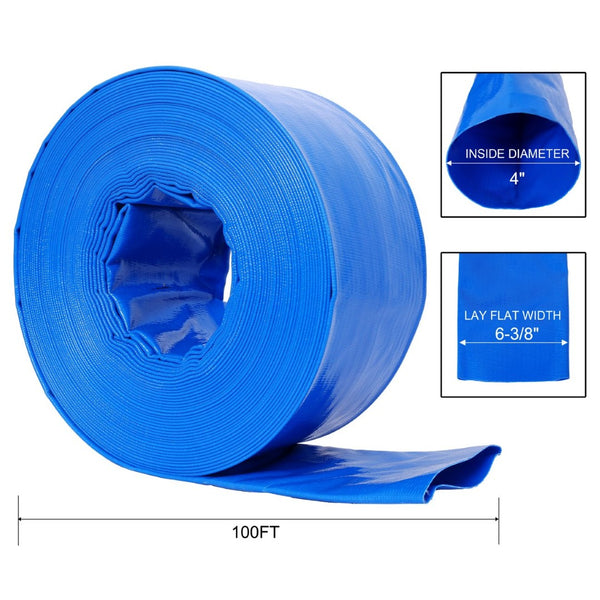 English Elm 4"x100ft Pool Backwash Hose Heavy Duty Pvc Reinforced Lay Flat Discharge with Clamps W465P203281