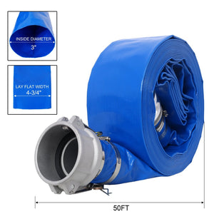 English Elm 3"x50ft Pool Backwash Lay Flat Pvc Hose Heavy Duty Camlock Fittings Discharge W465P203282