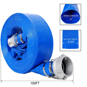 English Elm 3"x100ft Pool Backwash Lay Flat Pvc Hose Heavy Duty Reinforced with Camlock Fittings W465P203285