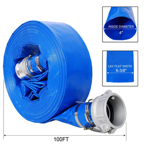 English Elm 4"x100ft Pvc Lay Flat Pool Backwash Hose with Aluminum Camlock Quick Connect Fittings W465P203290