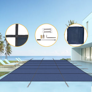 English Elm Inground Pool Safety Cover 16x32 Ft Mesh Rectangle Winter Protection Hardware Kit Blue W465P203689